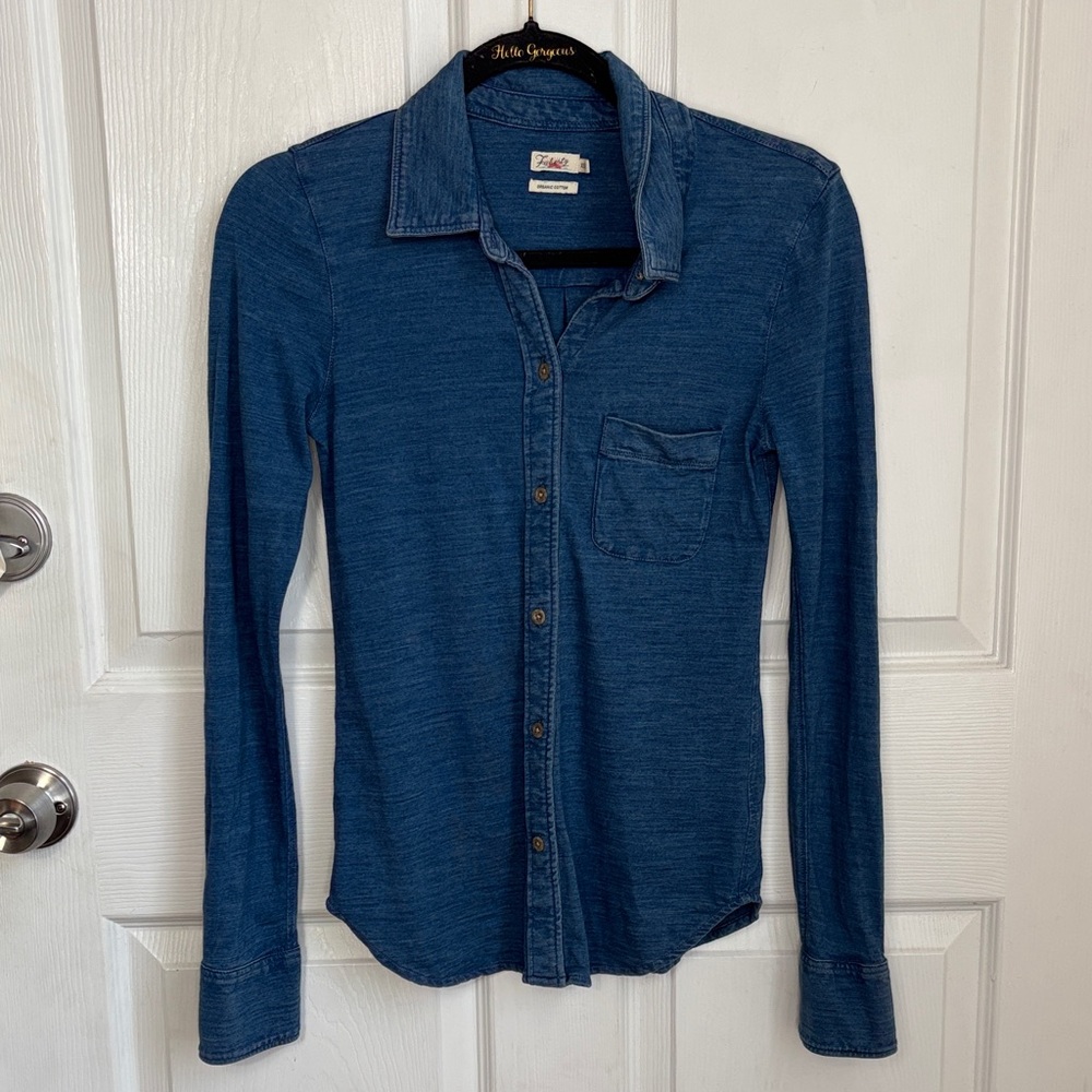 FAHERTY Knit Shirt Medium Indigo Wash Sz XS Organic Cotton Button Up All season
